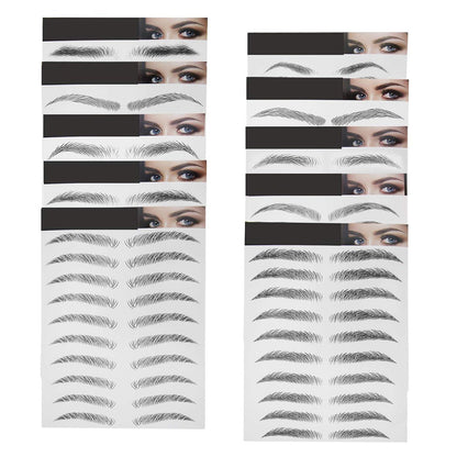 10 Sheets Black 6D Eyebrows Stickers Imitation Ecological Hair-Like Waterproof Natural Tattoos Eyebrows Stickers 100 Pairs