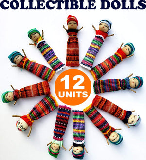 12 Super Cute Worry Dolls + 2 Free Guatemala Fabric Bag - Handmade From Guatemala - Worry Dolls Guatemala - Guatemalan - Mayan - Anxiety (12 Worry Dolls In 2 Bags)