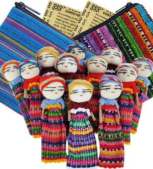 12 Super Cute Worry Dolls + 2 Free Guatemala Fabric Bag - Handmade From Guatemala - Worry Dolls Guatemala - Guatemalan - Mayan - Anxiety (12 Worry Dolls In 2 Bags)