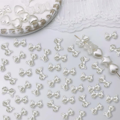 200 PCs ABS Imitation Pearl Beads - 10mm White Butterfly Star Heart Bowknot Beads - Aesthetic Beads For Jewelry Making Bracelets Necklace