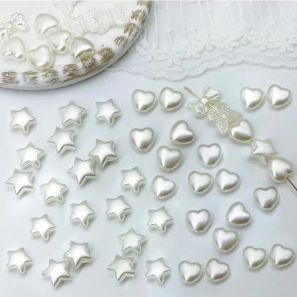 200 PCs ABS Imitation Pearl Beads - 10mm White Butterfly Star Heart Bowknot Beads - Aesthetic Beads For Jewelry Making Bracelets Necklace