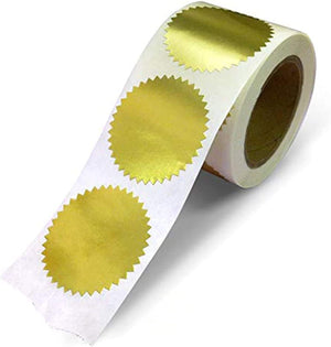 2 Inch Round, Gold Metallic Seals With Serrated Edge For Package, Envelope, Certificate, Wafer, From NextDayLabels, 250 Stickers Per Roll