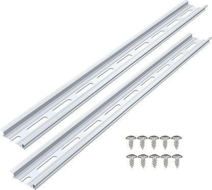 2 Piece VAMRONE Aluminum DIN Rails, 12 Inch Long, 35mm Wide, 7.5mm High, Top Hat Slotted DIN Rail With RoHS, Extra Premium Screws Included For Hardware Components Mounting